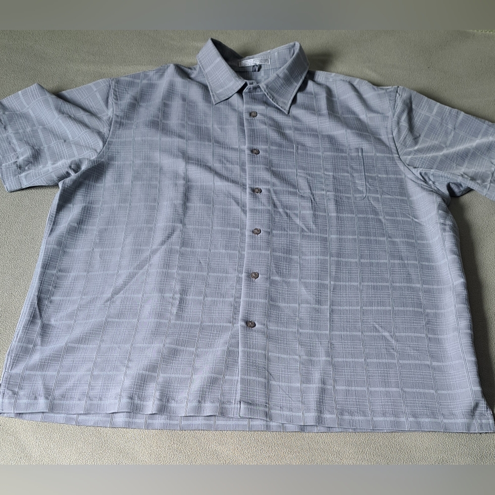 Geoffrey Beene Shirt For Men's Short Sleeve Button Up XL/XG 17-17.5 Striped Gray
